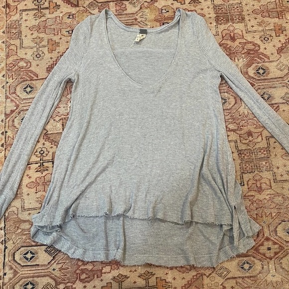 Free People | We The Free Gray Waffle Knit Scoop Neck Thermal Tunic XS - Picture 2 of 8